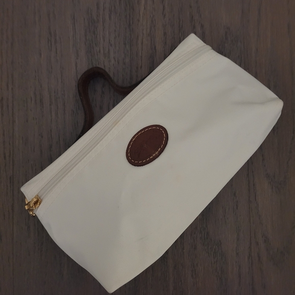 Longchamp Le Pliage White Cosmetic Makeup Bag with Brown Accents - Picture 1 of 6